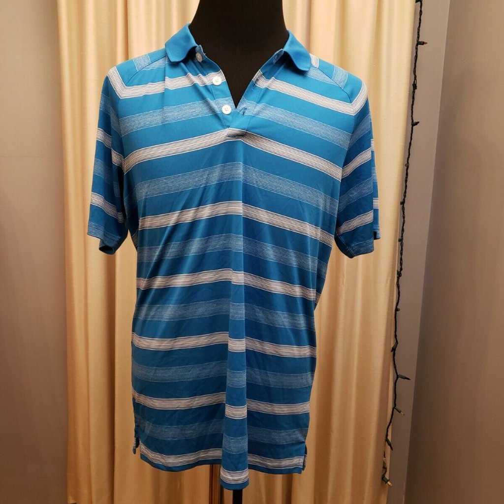 Oakley Men's Blue White Stripe Short Sleeve Polo Shirt Size Medium